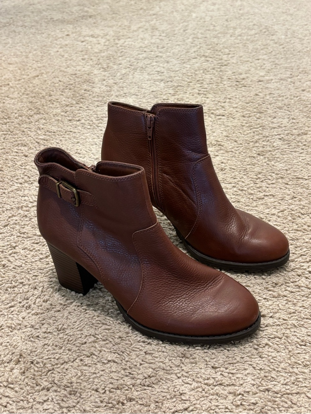 Clarks Ultimate Comfort Brown Leather Ankle Boots Women’s 8 M Block Heel